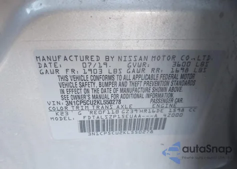 2019 Nissan Kicks Sv из США, поврежденный, VIN 3N1CP5CU2KL550278